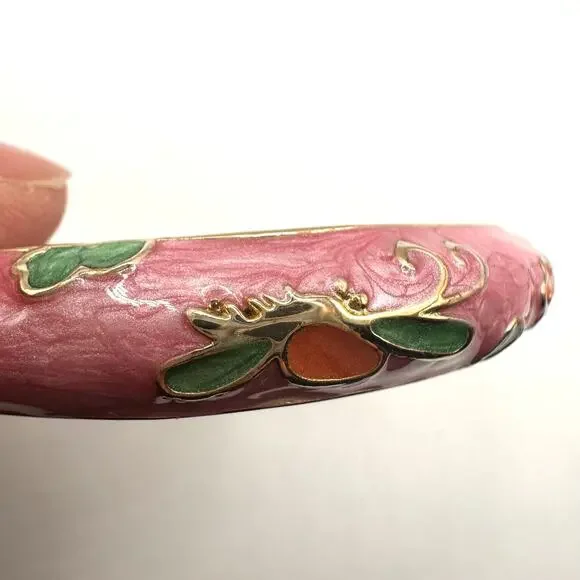 Pink Green Cloisonné Bracelet Jewelry Mark Enamel Preppy Statement Bangle - Picture 7 of 9